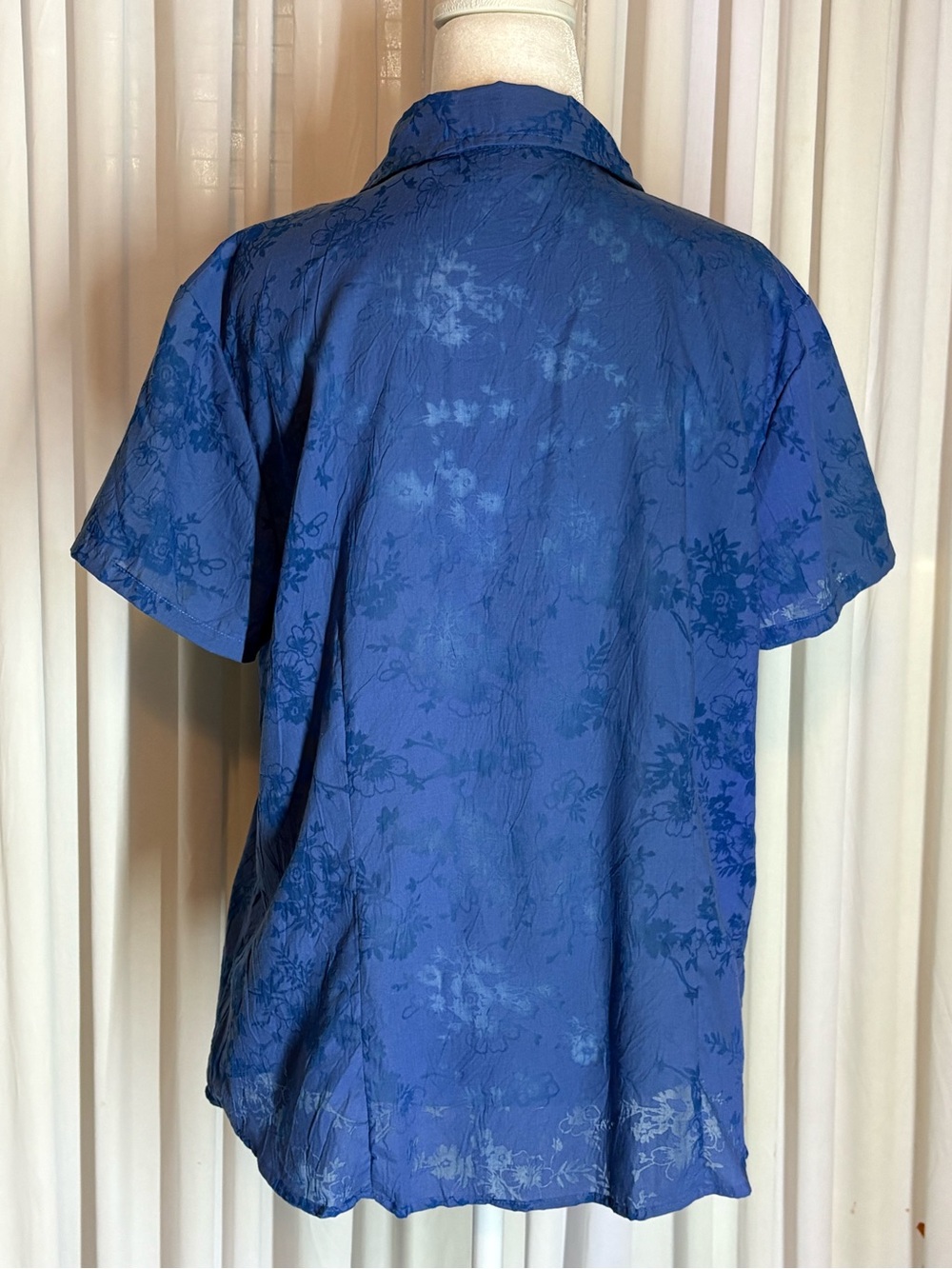 Lemon Grass Short-Sleeve Floral Jacquard Button-Down Shirt Blue Size L - Picture 2 of 6